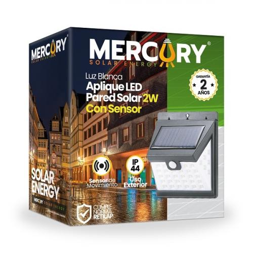 Aplique Pared Solar Led 2W Ip44 Con Sensor Mercury