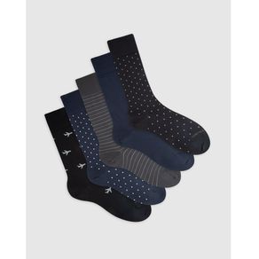 Medias Formales Largo Masculino Lyon Print x5 Punto Blanco