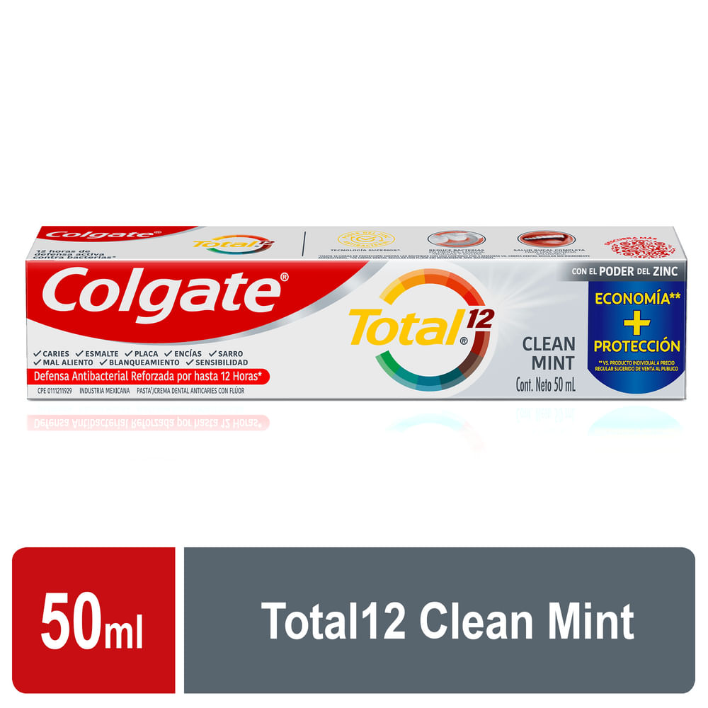 Crema Dental Colgate Total 12 Clean Mint con Zinc 50ml
