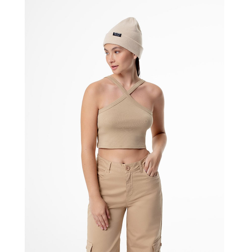 Camiseta De Amarrar En El Cuello En Algodón Femenino Lechi Crop Top Gef