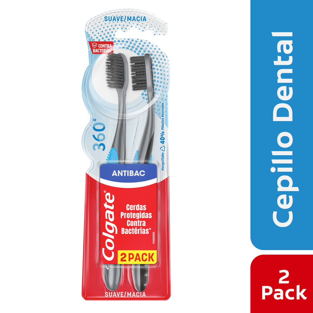 Cepillo de Dientes Suave Colgate 360° Carbón x2und