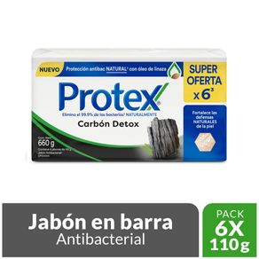Jabón Antibacterial Protex Carbon Detox 110grs x6 Unidades