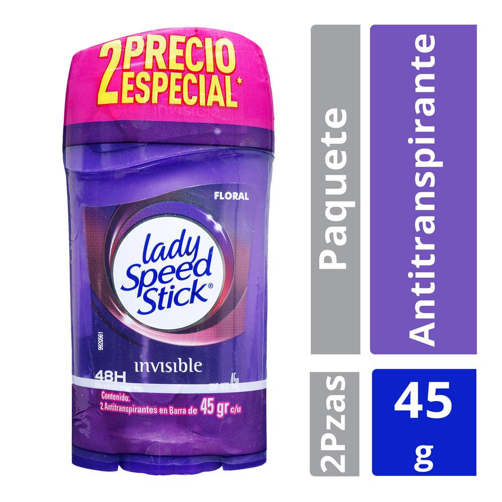 Desodorante Mujer Lady Speed Stick Barra Invisible Floral 45gr x2 Unidades