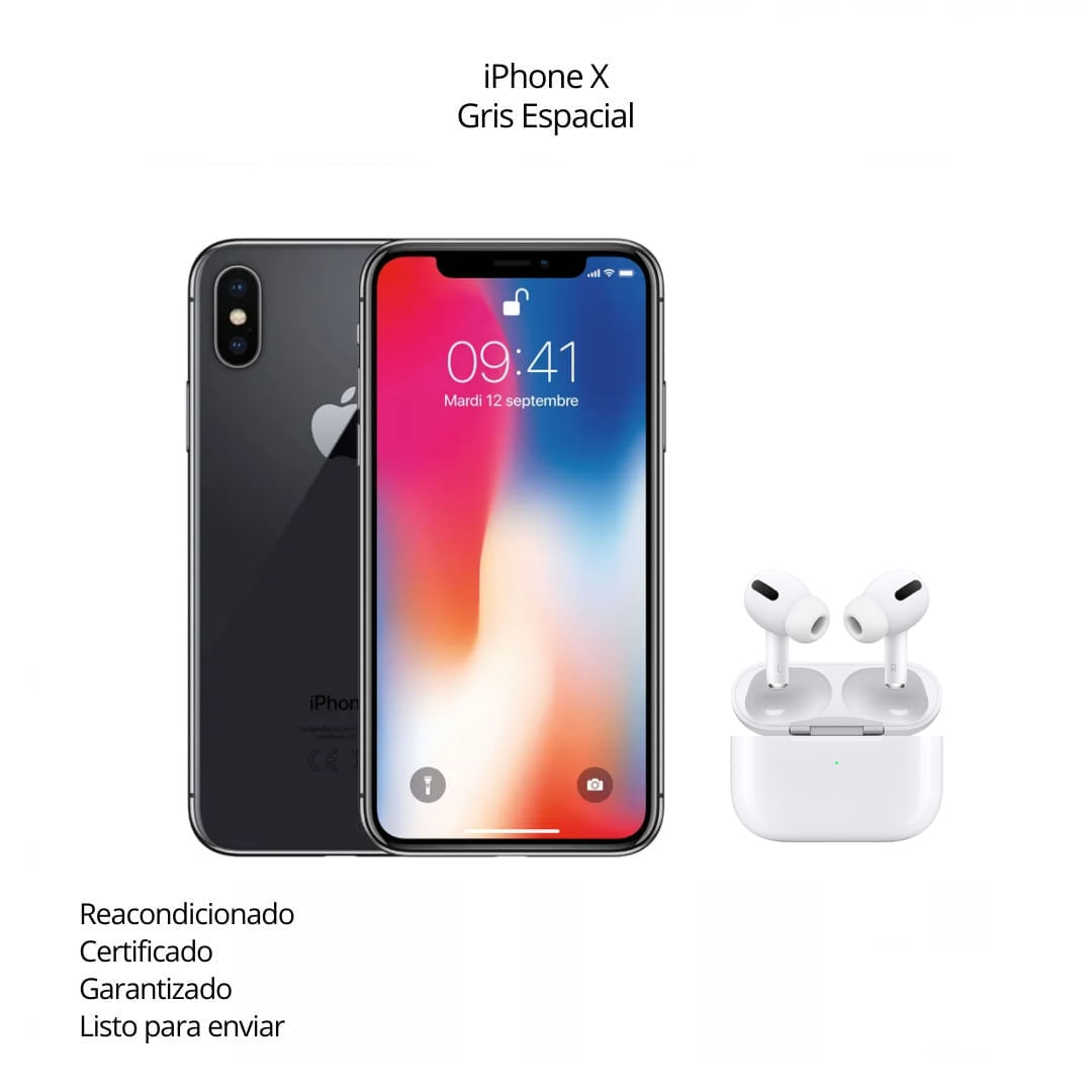 Celular iPhone X de 256Gb Reacondicionado Gris espacial + AirPods Pro 2 Genericos