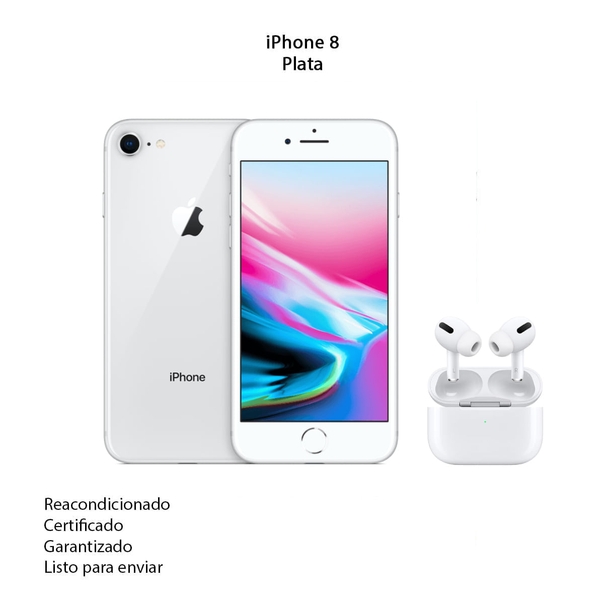 Celular iPhone 8 de 64Gb Reacondicionado plata + AirPods Pro 2 Genericos