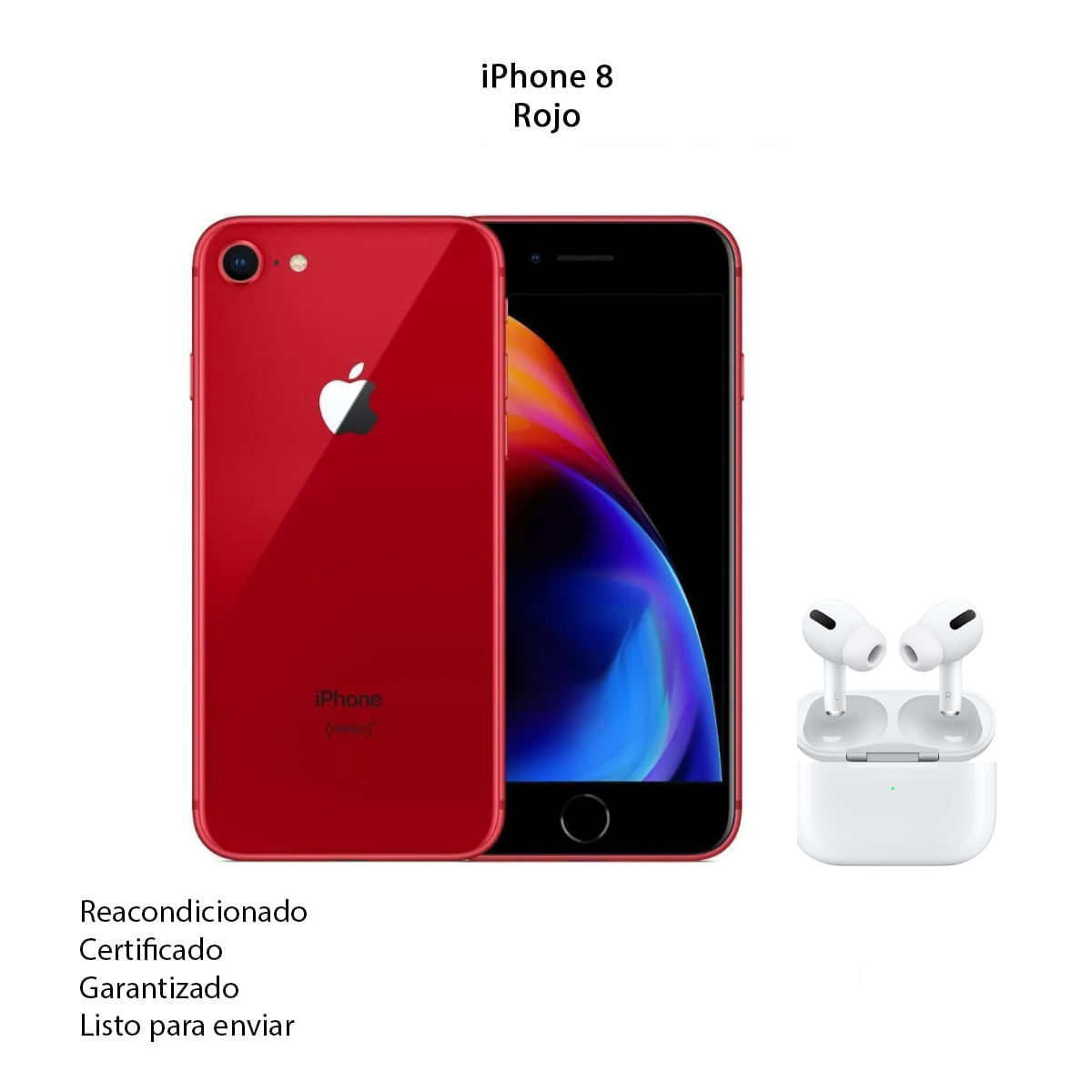 Celular iPhone 8 de 64Gb Reacondicionado rojo + AirPods Pro 2 Genericos