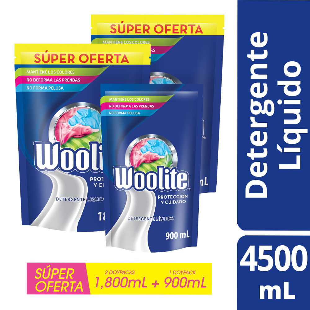 Detergente Líquido Woolite Protección y Cuidado 2 un. 1.8 L + 900 ml