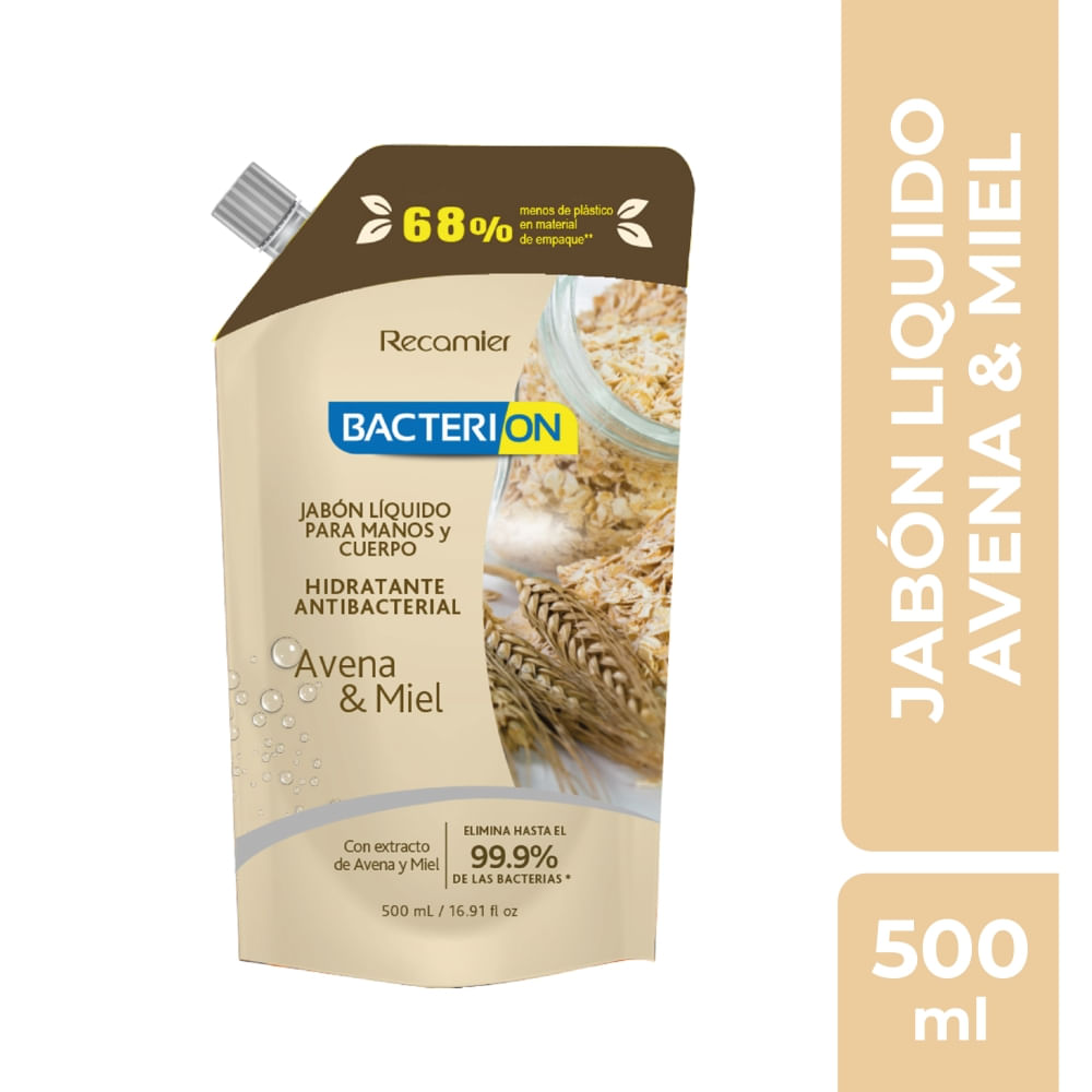 Jabón Líquido Antibacterial Avena Y Miel Bacterion Doypack 500ml