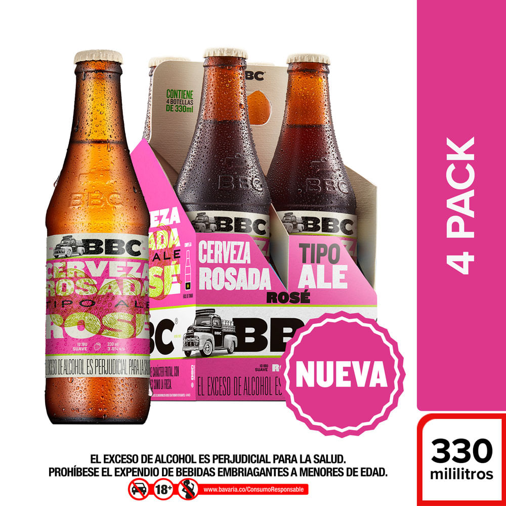 Cerveza BBC Rose botella x4und x330ml c/u