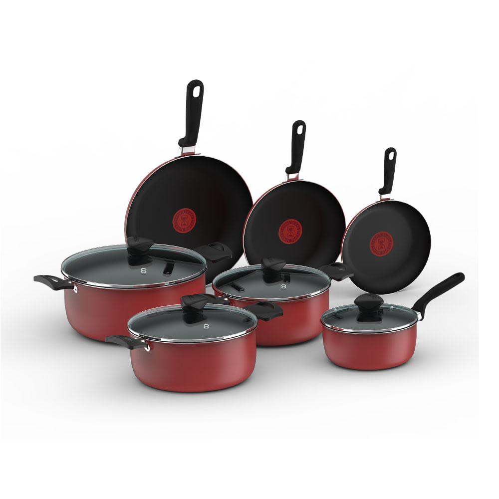 Bateria imusa tapa vidrio colors rojo 11 piezas