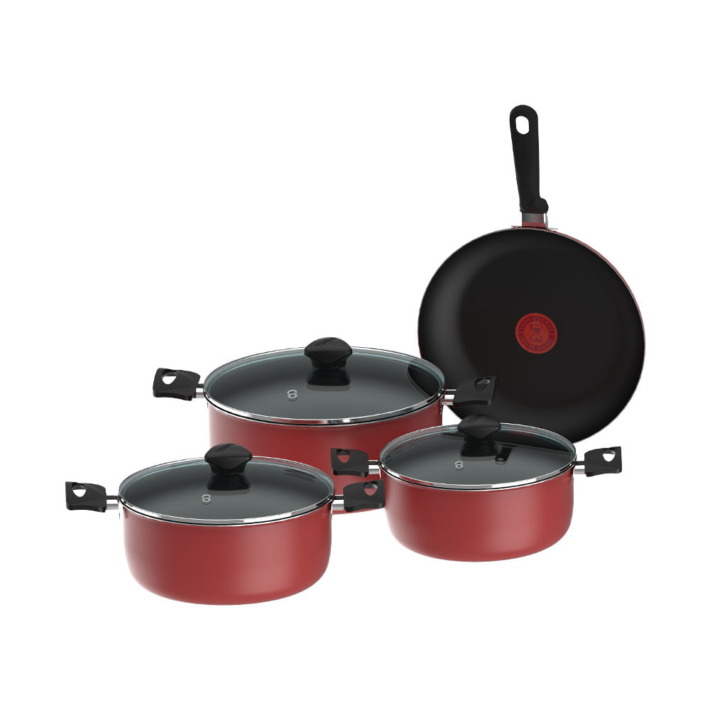 Bateria imusa tapa vidrio colors rojo 7 piezas