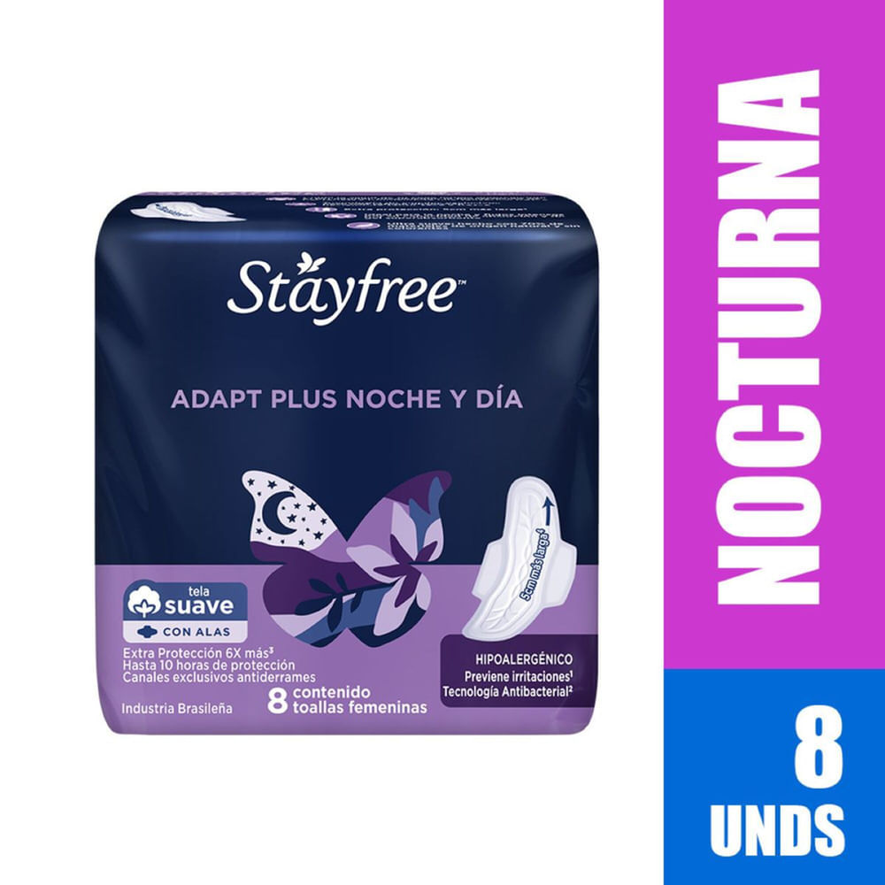 Toalla Higiénica Stayfree Adapt Plus Noche Y Día 8 Und
