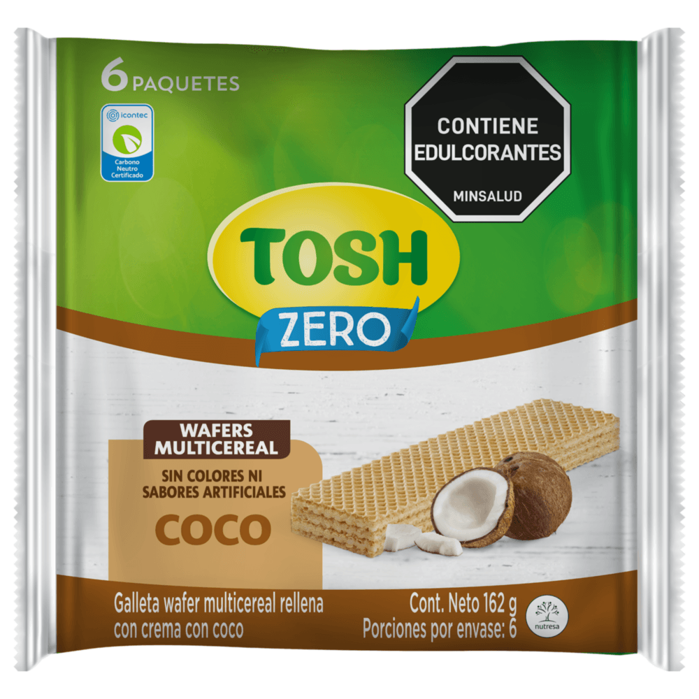 Galleta Tosh wafer rellena crema coco x 6 und x 162 g
