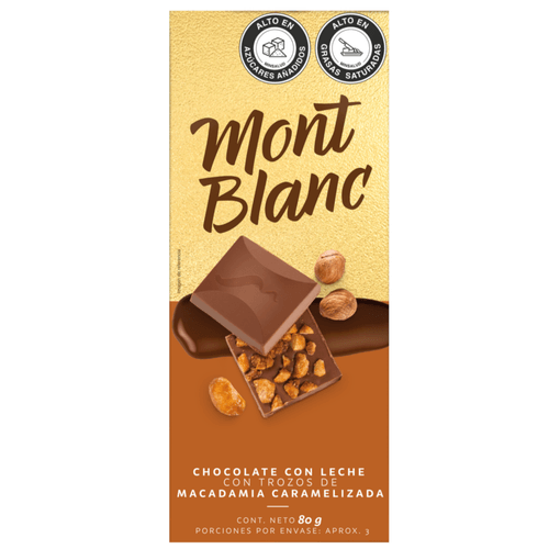 Chocolate Montblanc Leche Trozos Macadamia Caramelo x80g