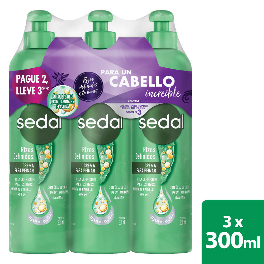 Crema para Peinar Sedal Rizos Definidos 3X300Ml