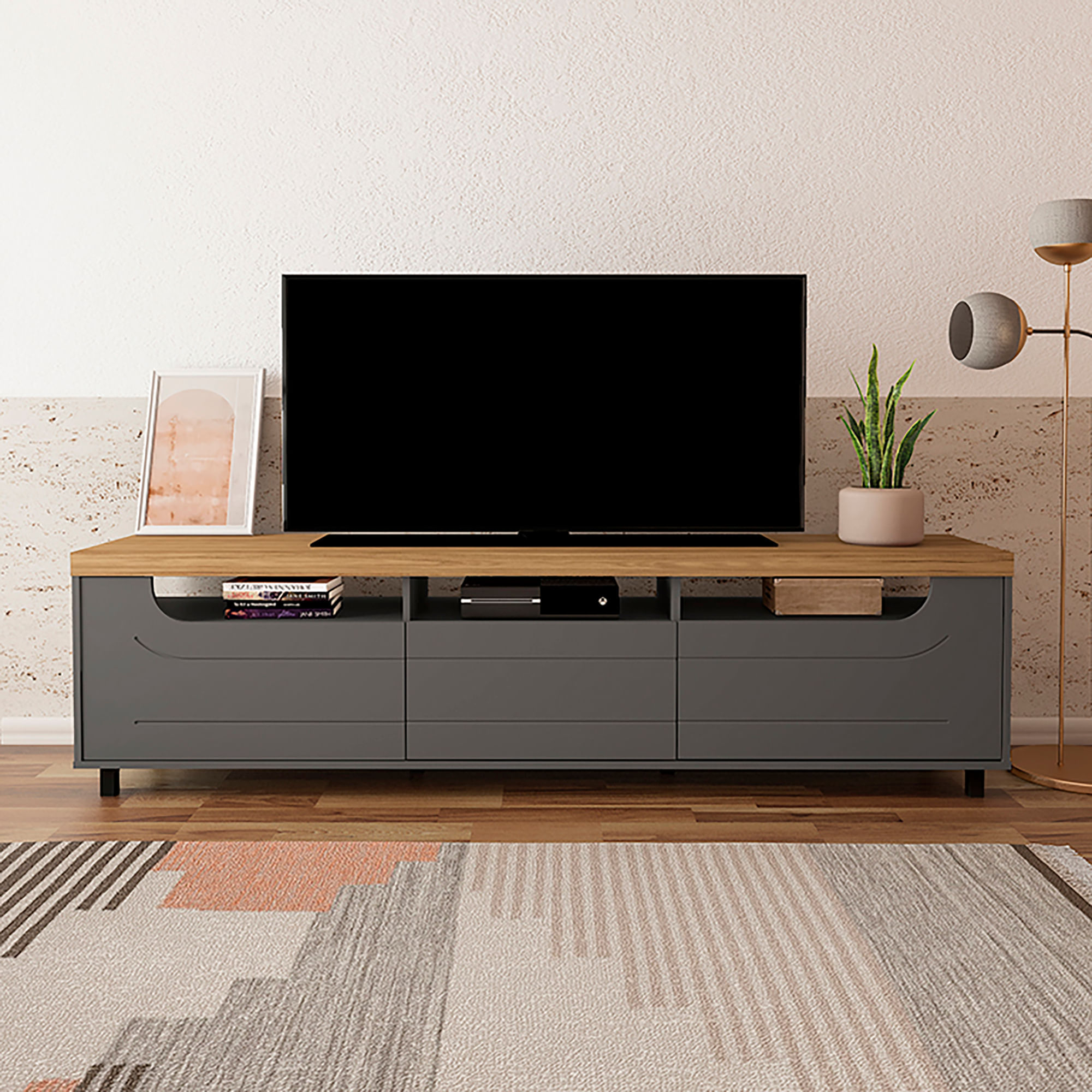 Mueble TV 75" Mercury Color Roble Y Grafito