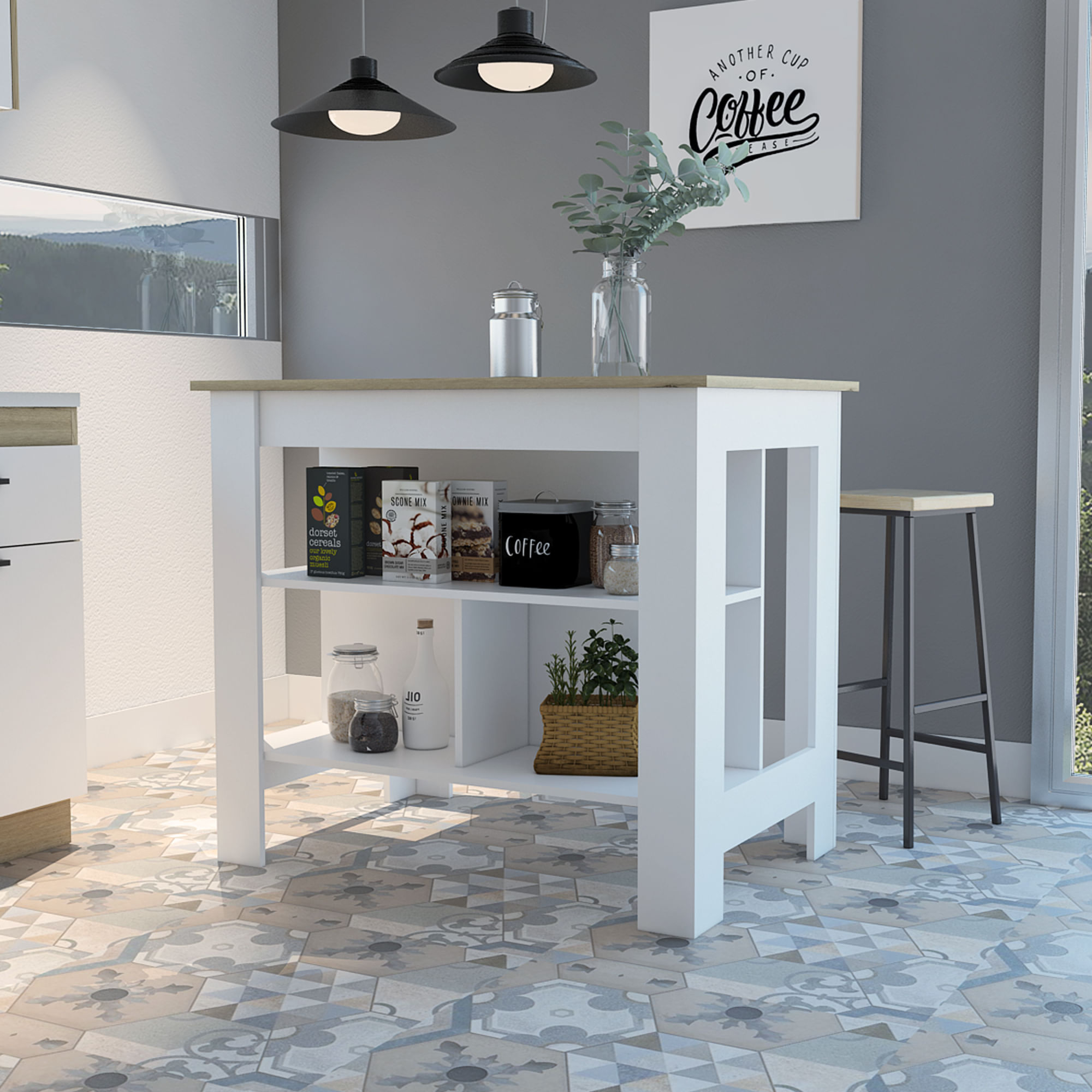 Mesa Auxiliar de Cocina Imperial Bertolini Color Blanco y Duna