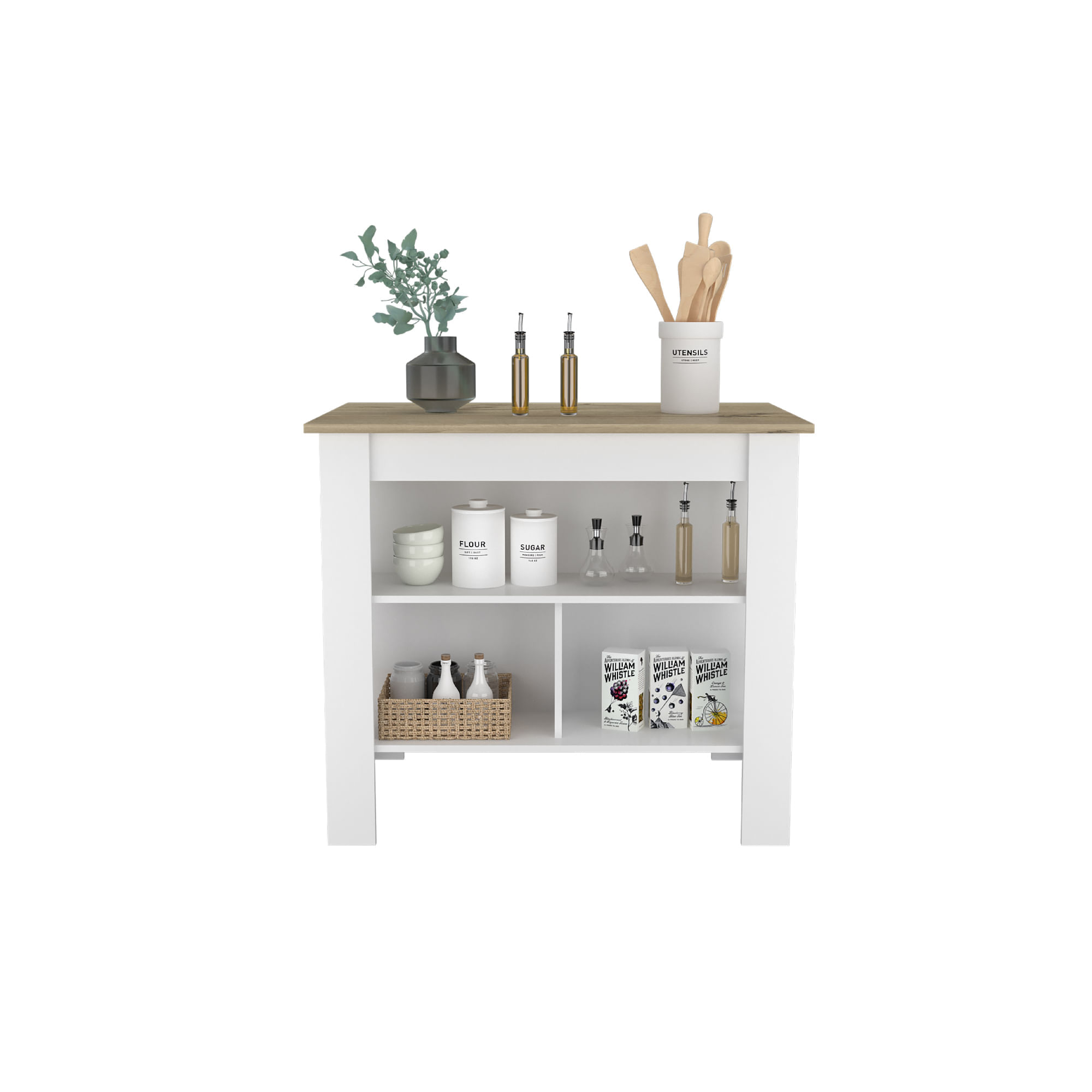 Mesa Auxiliar de Cocina Imperial Bertolini Color Duna y Blanco