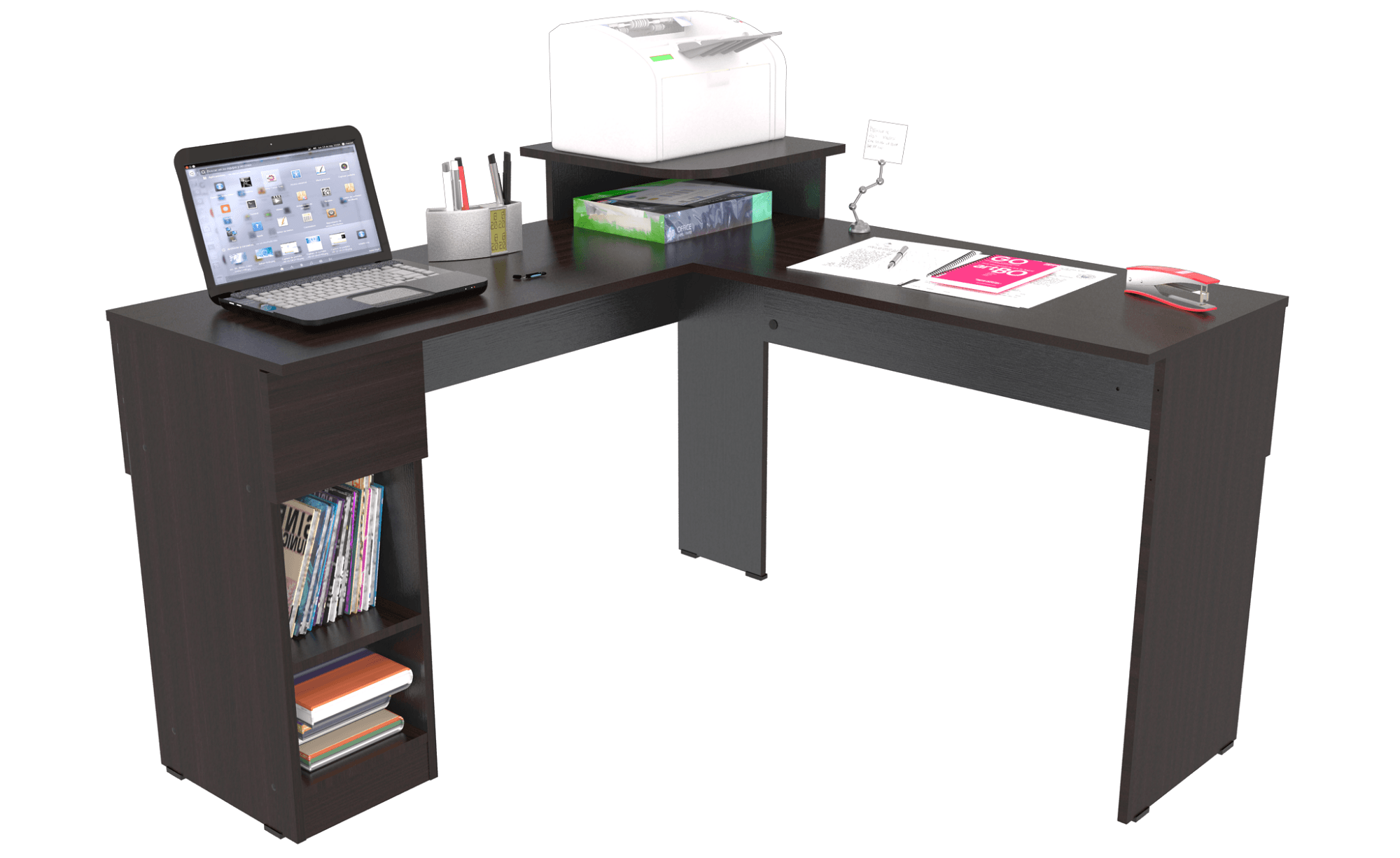 Escritorio Mesa de Computador en L con 1 Gaveta Bertolini Color Wengue