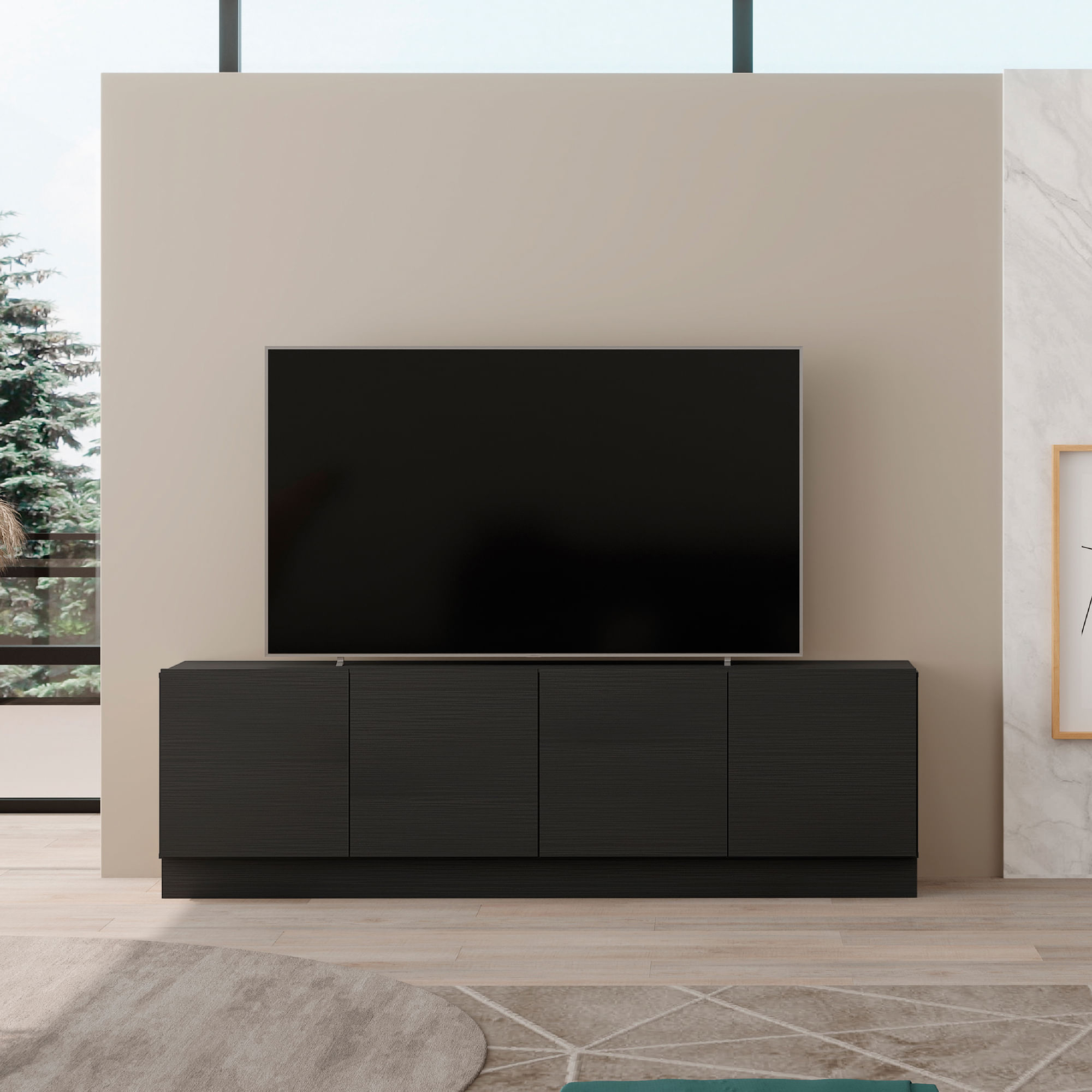 Mueble para TV 70" Mind en MDP 4 puertas Negro