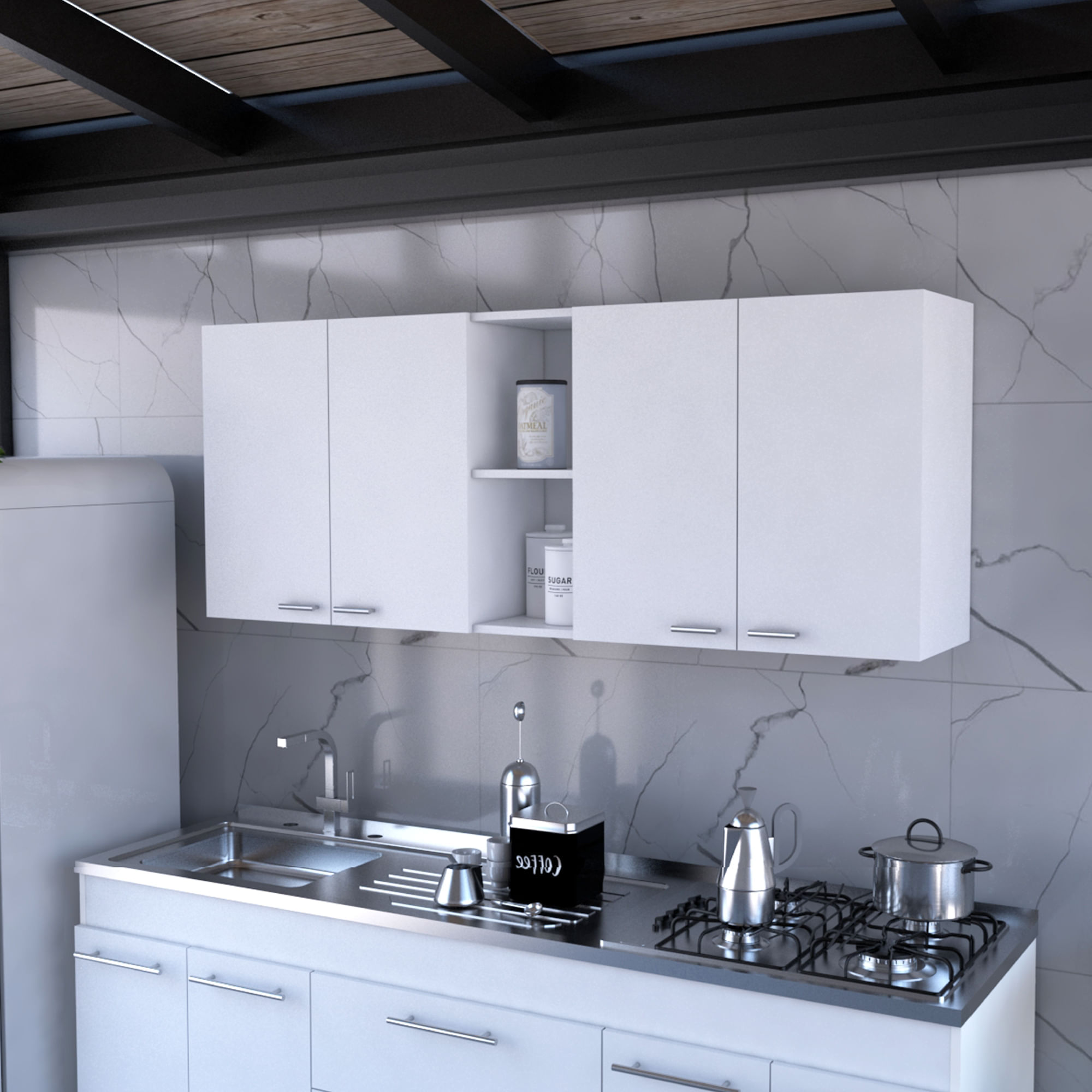 Gabinete Superior de Cocina 150cm Napolitan Bertolini Color Blanco