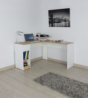 Escritorio Mesa de Computador en L con 1 Gaveta Bertolini Color Ceniza