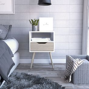 Mesa de Noche Auxiliar Antonia Bertolini Color Blanco y Rovere