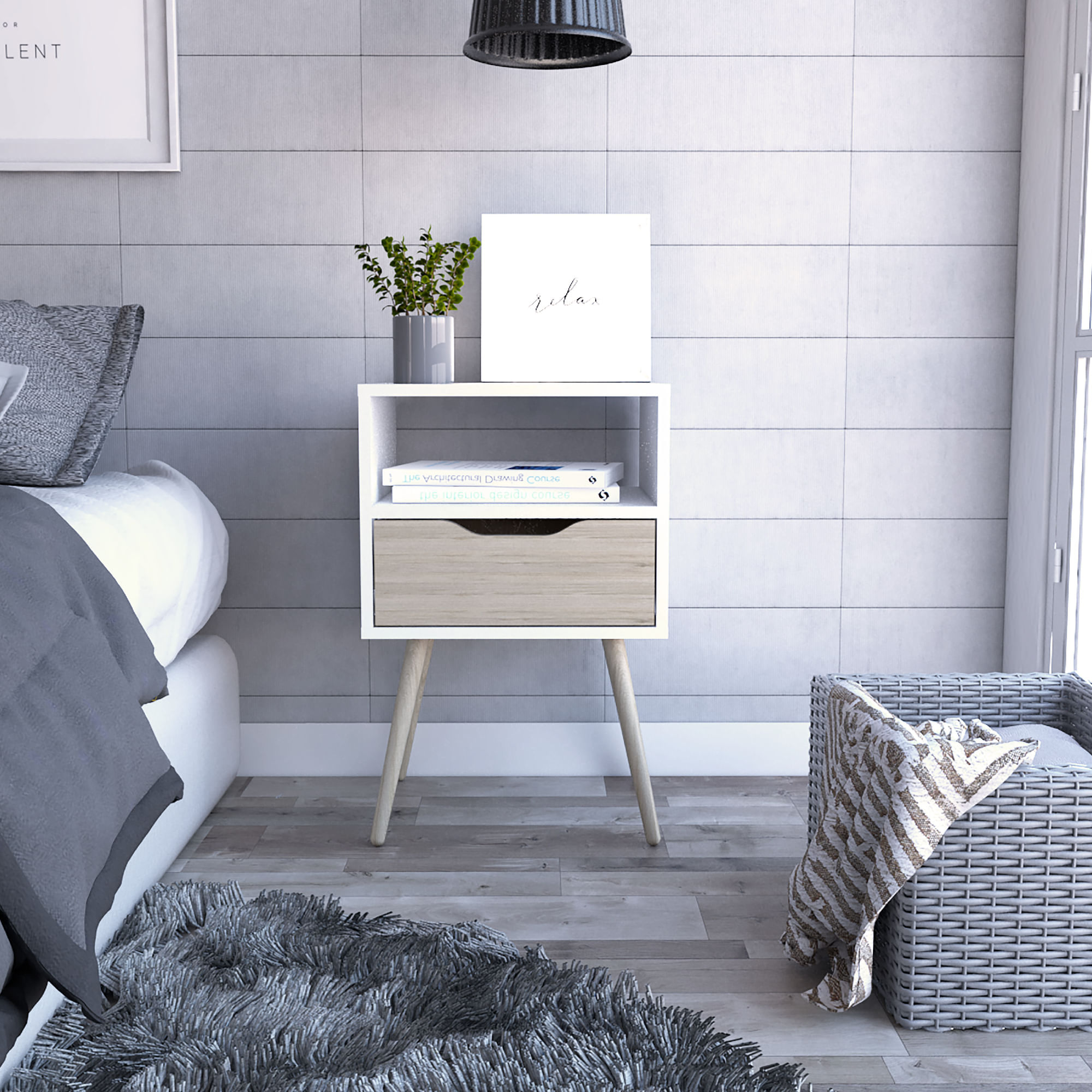 Mesa de Noche Auxiliar Antonia Bertolini Color Blanco y Rovere