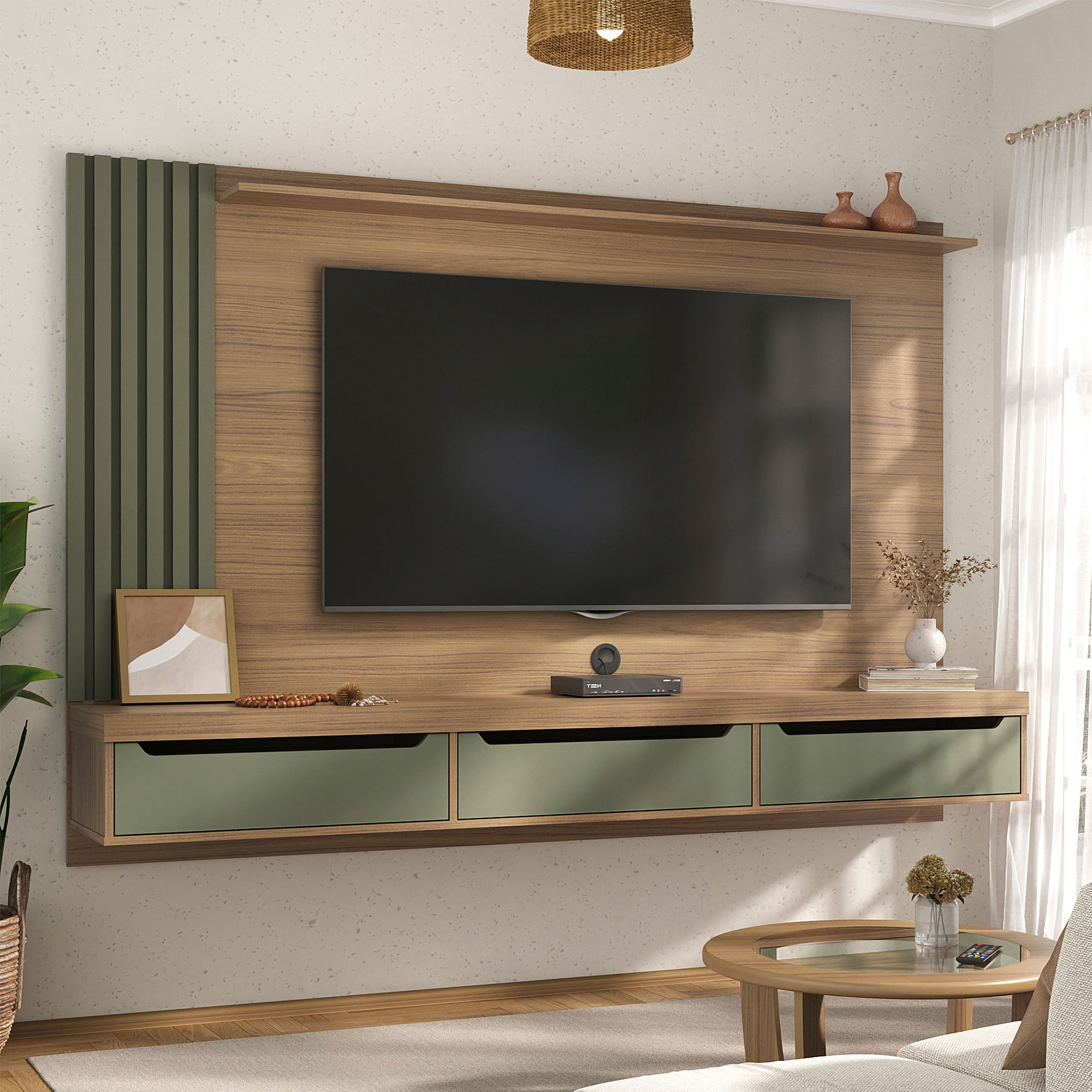 Mueble para TV 75" en Mpd 200cm incluye soporte Roble con menta