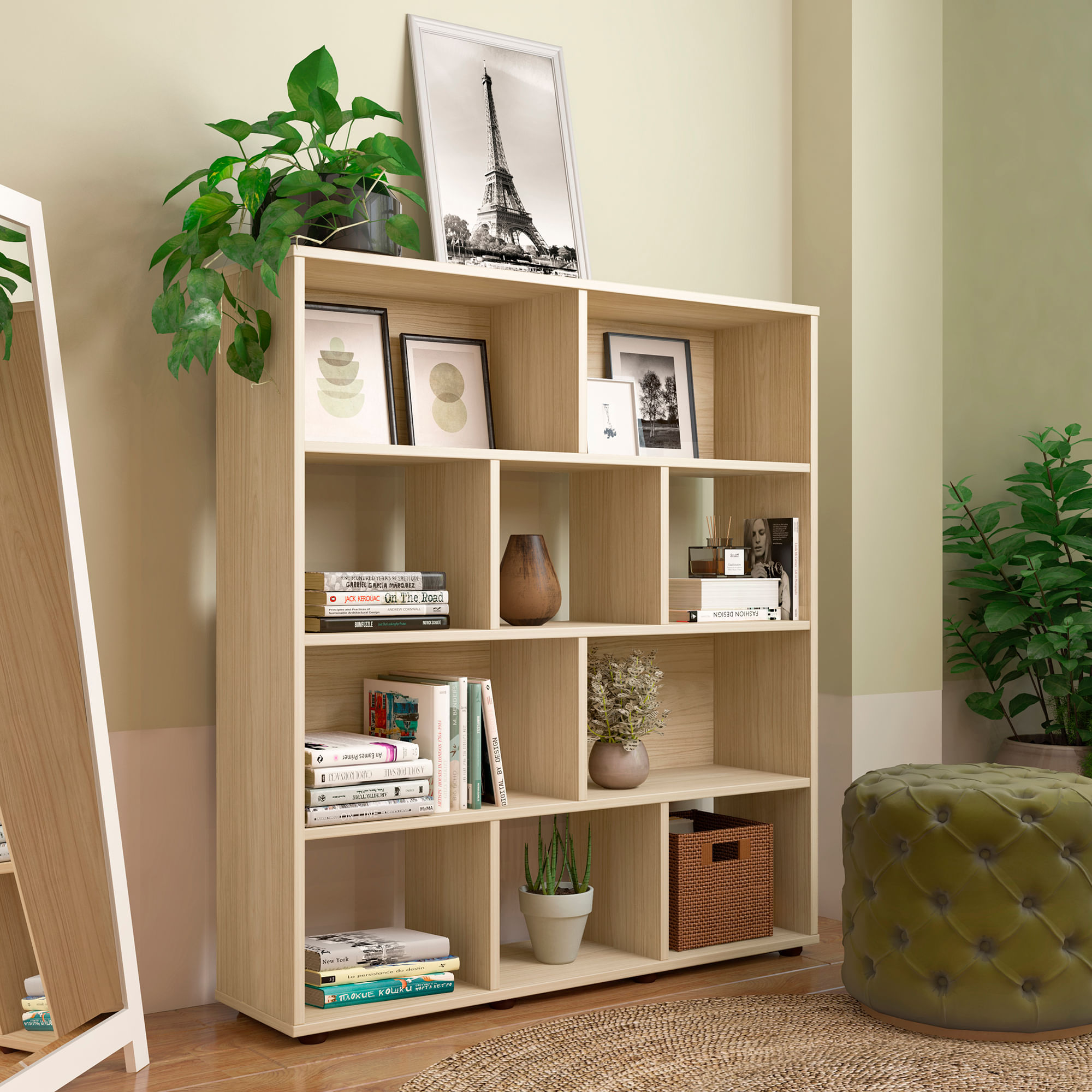 Biblioteca Estantería Librero en Mdp 91cm 10 compartimientos Natural