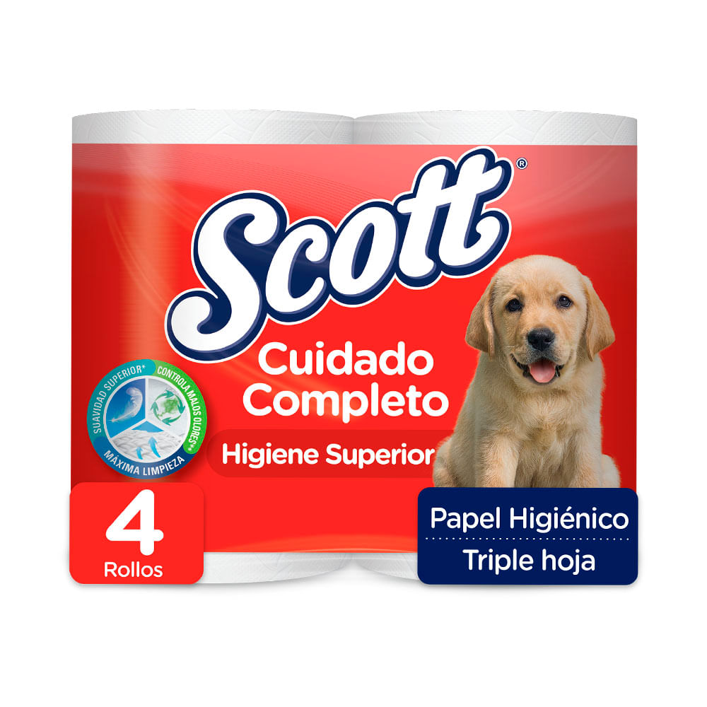 Papel Higiénico Scott Cuidado Completo Triple Hoja 4 Rollos