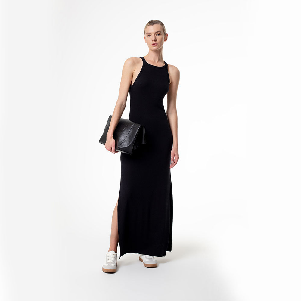 Vestido Largo Manga Sisa en Algodón Femenino Leqo GEF