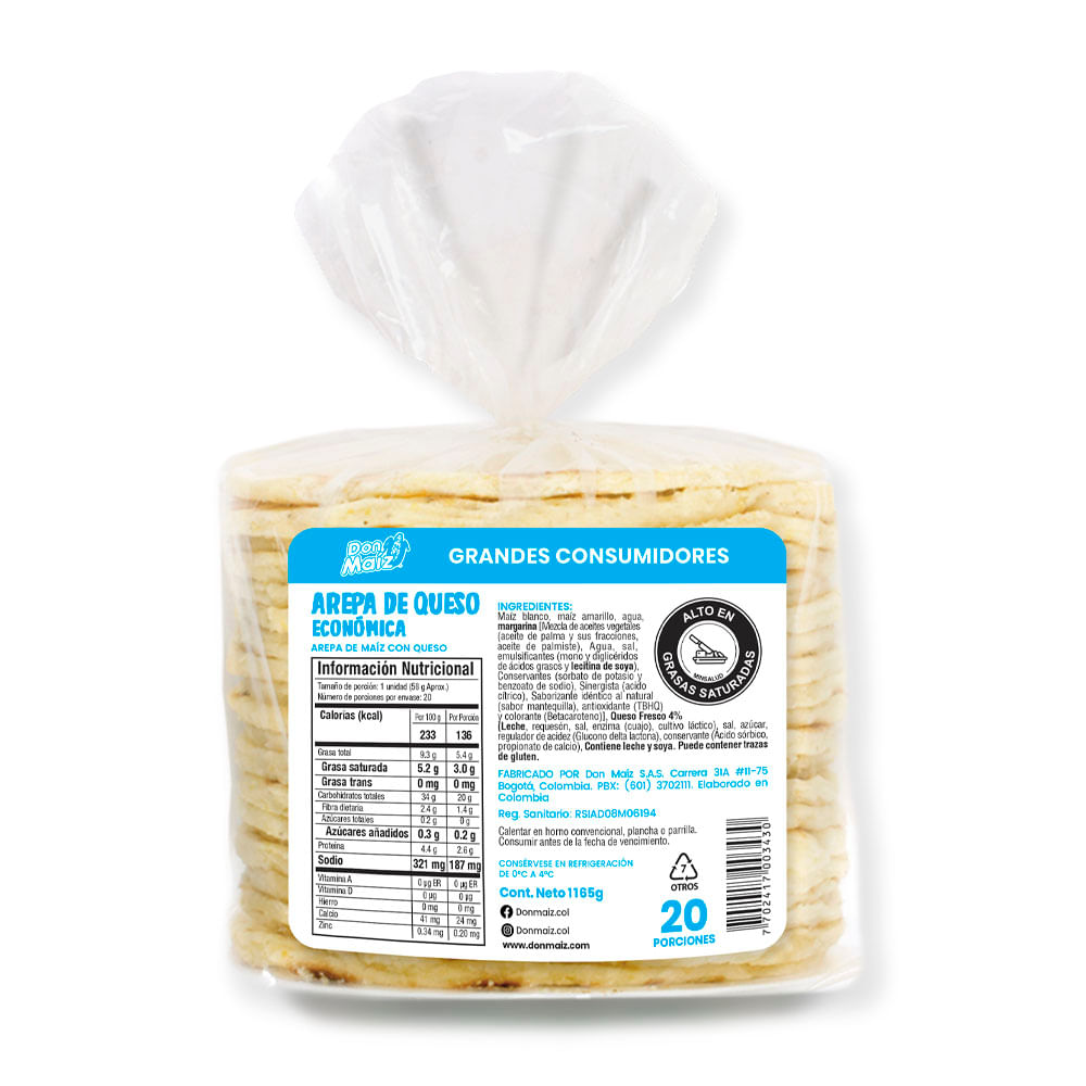 Arepas Don Maíz queso x20und x1165g