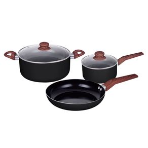 Batería 5 Piezas Cerámica Mango Simil Madera