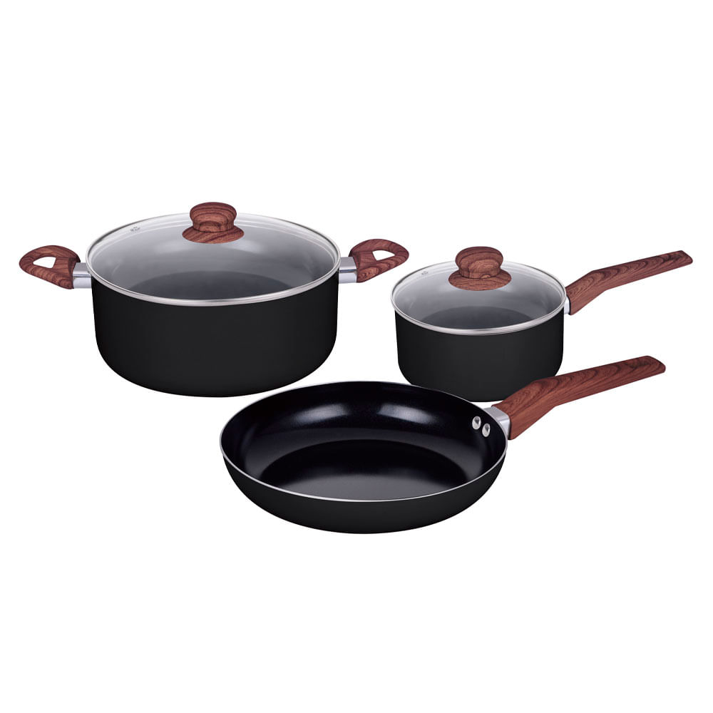 Batería 5 Piezas Cerámica Mango Simil Madera