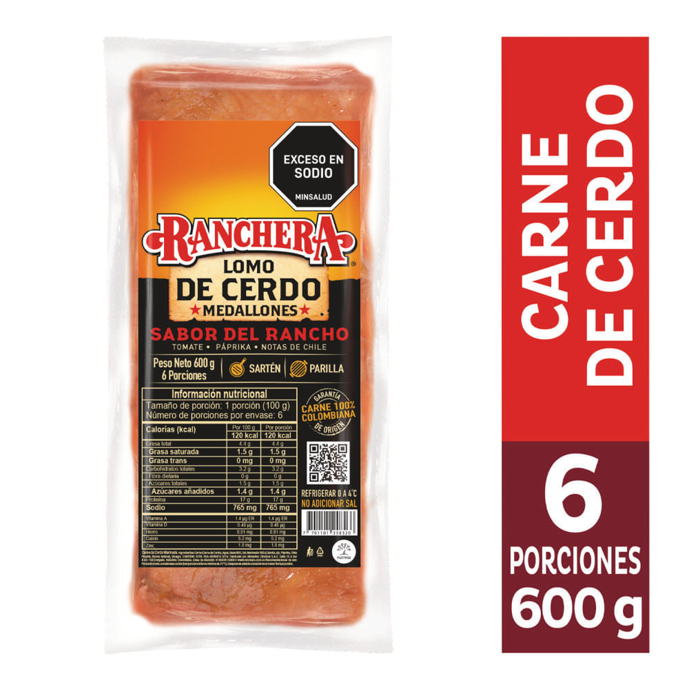 Medallones de lomo cerdo Ranchera marinados x 600gr