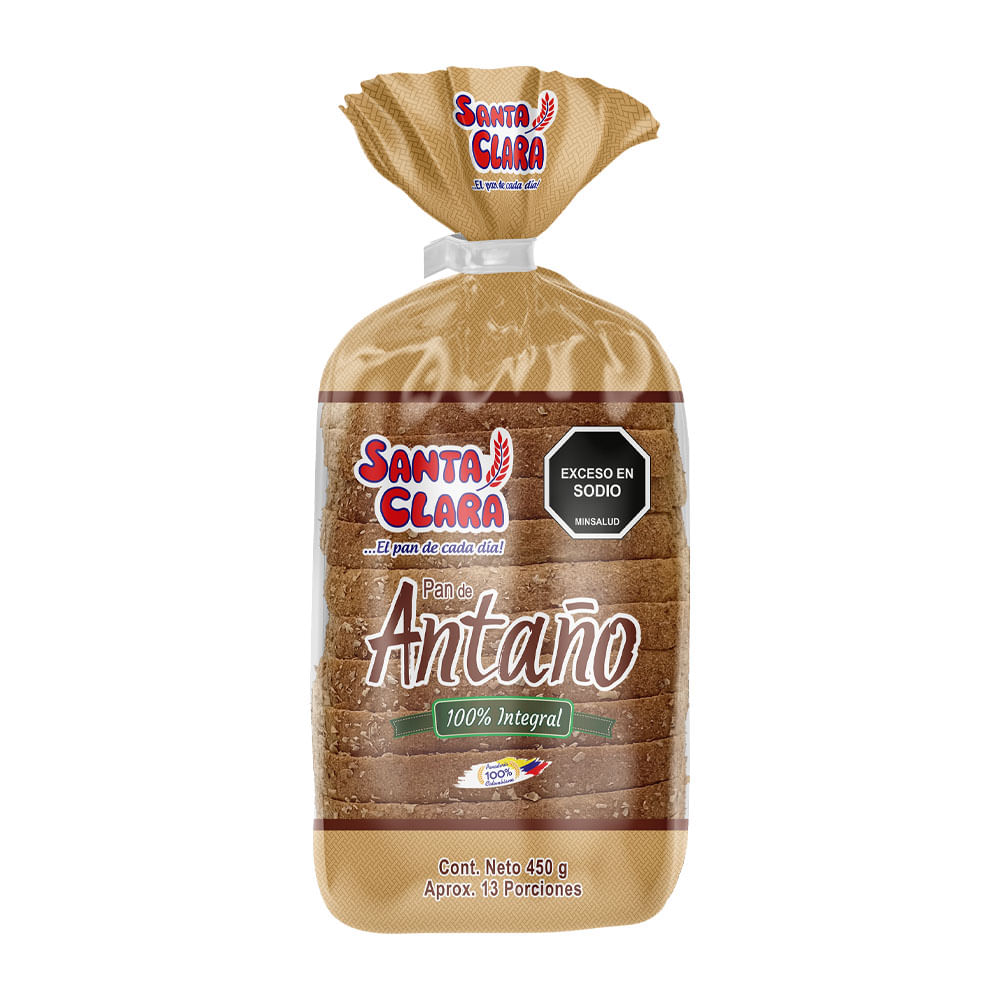 Pan Santa Clara pan tajado antaño integral x 450g