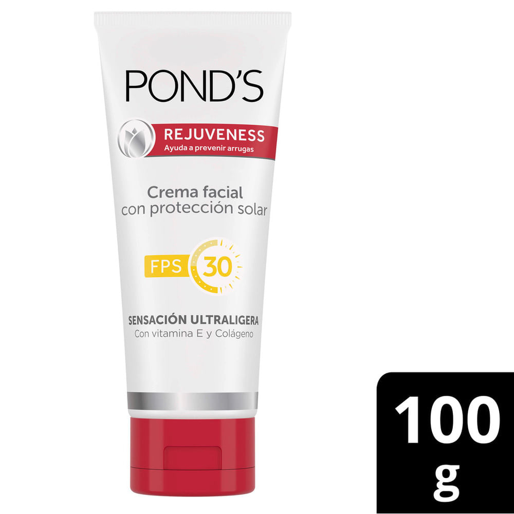 Crema facial Ponds rejuveness protección solar fps 30x100g