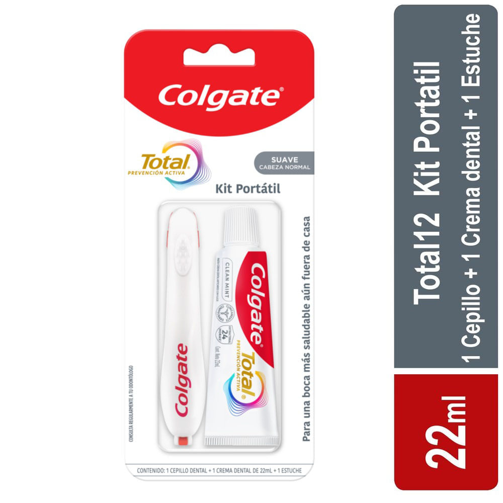 Kit Crema Dental y Cepillo de Dientes Colgate Total 12 Portatil x2 Und