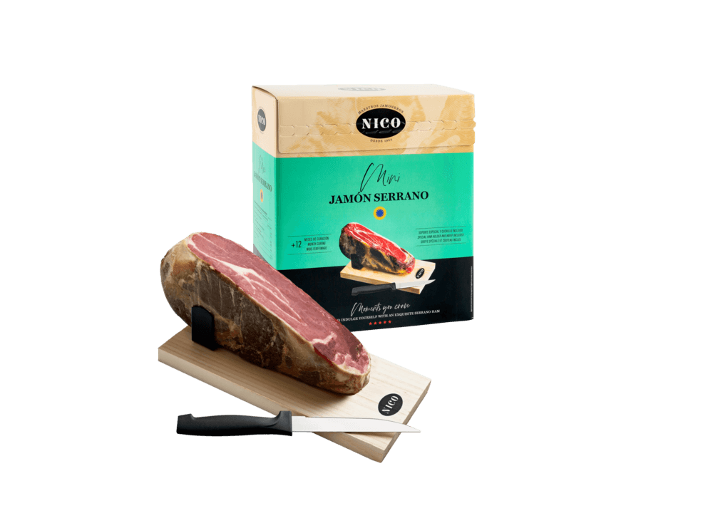 Jamón Nico jamonés mini stand + cuchillo x 950 g