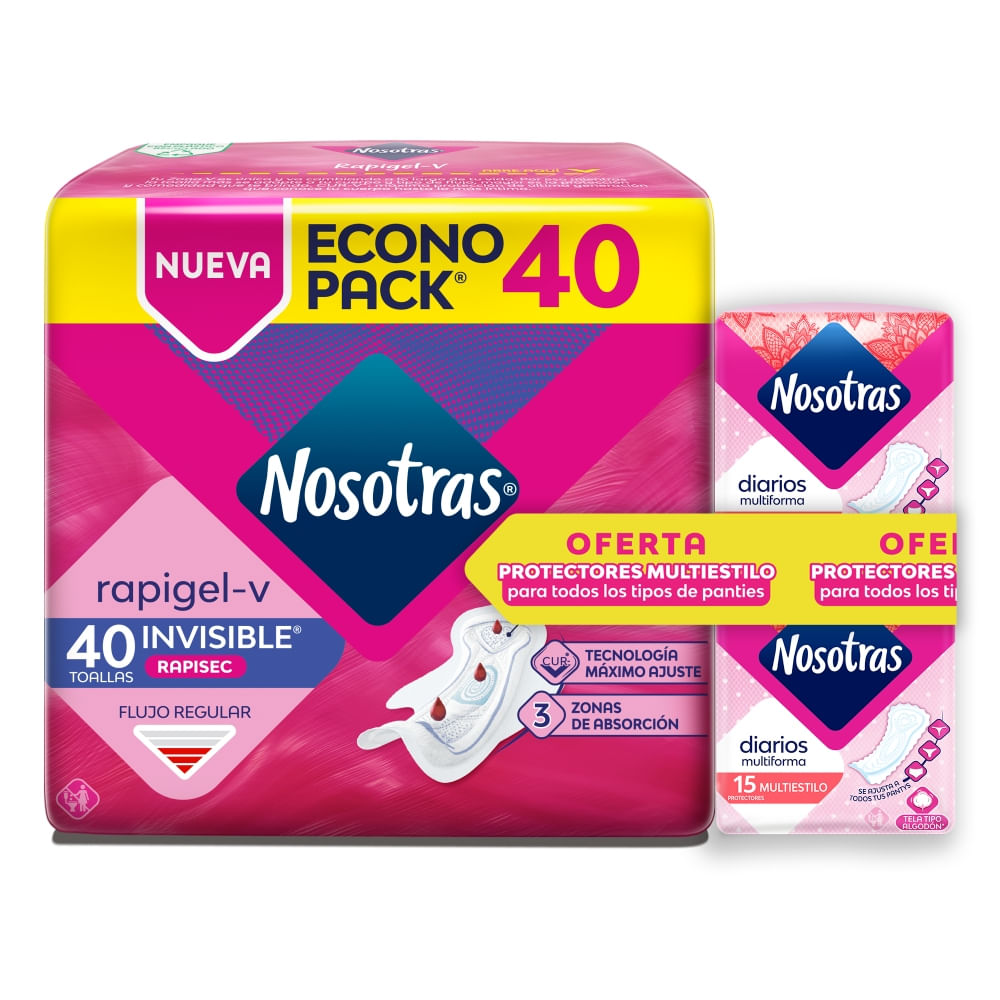 Toallas Nosotras Invisible Rapigel 40 Und + 30 Protectores Multiestilo