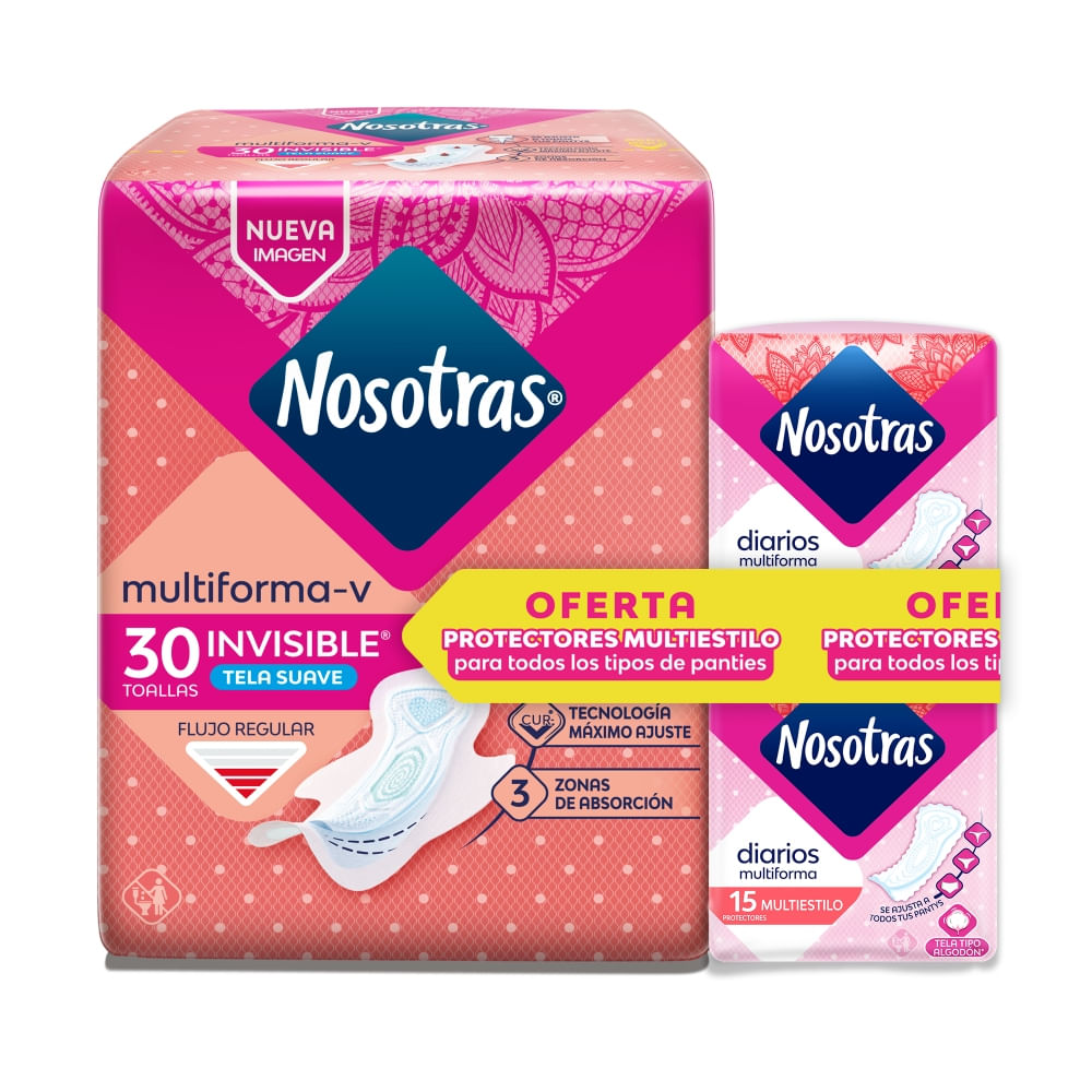 Toallas Nosotras Invisible 30 Und + 30 Protectores Multiestilo