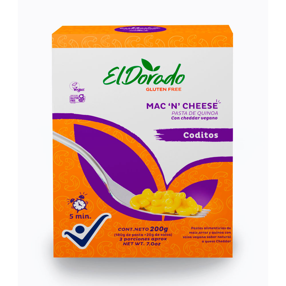 Pasta El Dorado Coditos Quinoa Queso Cheddar x200grs
