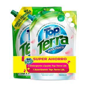 Detergente Liquido Top Terra Doypack x1.8lt + Suavizante 1.5lt
