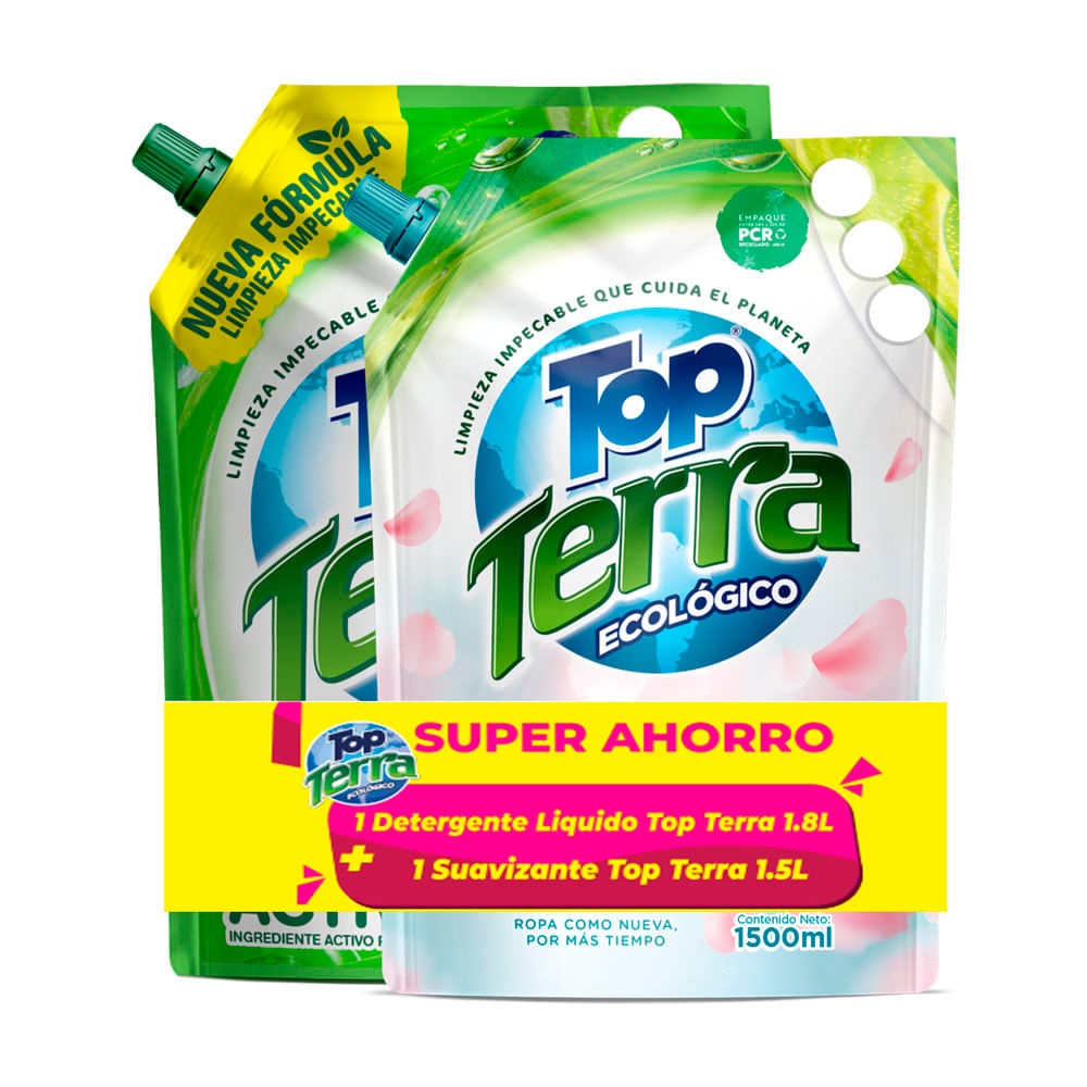 Detergente Liquido Top Terra Doypack x1.8lt + Suavizante 1.5lt