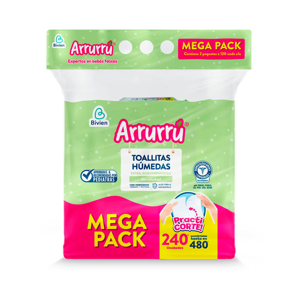 Toallitas Húmedas Arrurú Aloe Manzana x2 Paquetes x120 Und