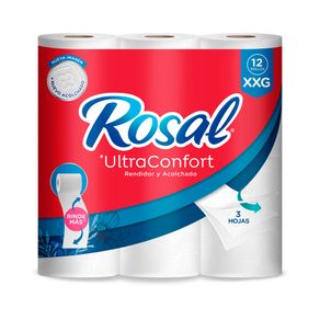 Papel Higiénico Rosal Ultraconf Triple Hoja x12 Rollos x30mt
