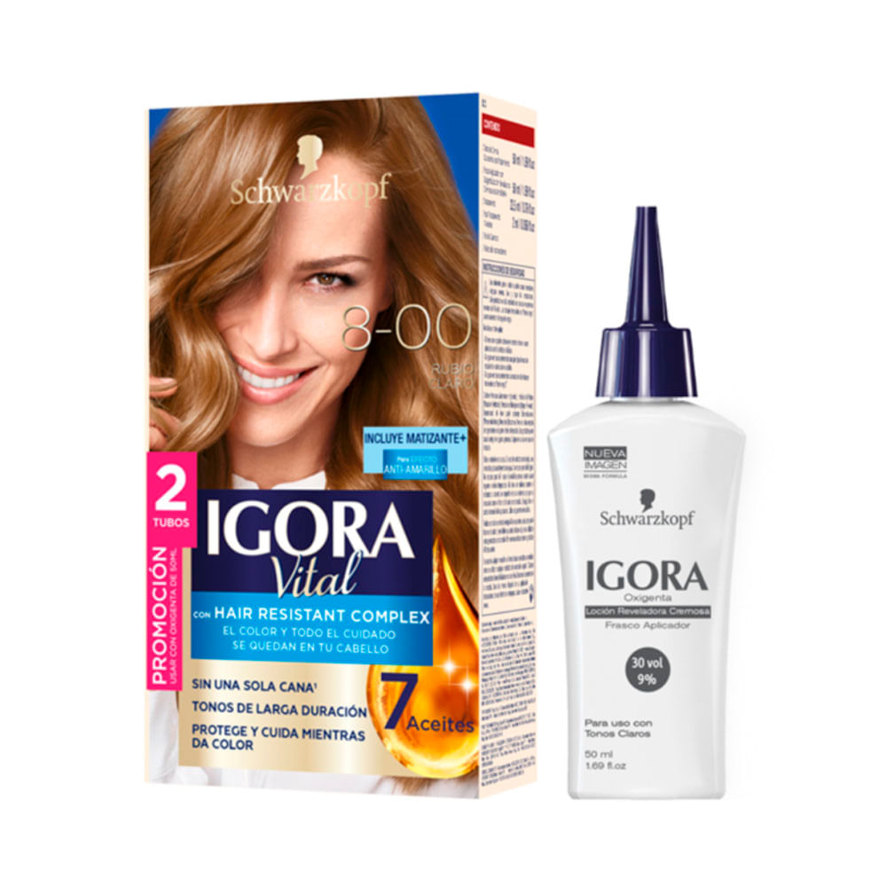 Tinte Igora Vital 8-00 Rubio Claro + Oxigenta gratis