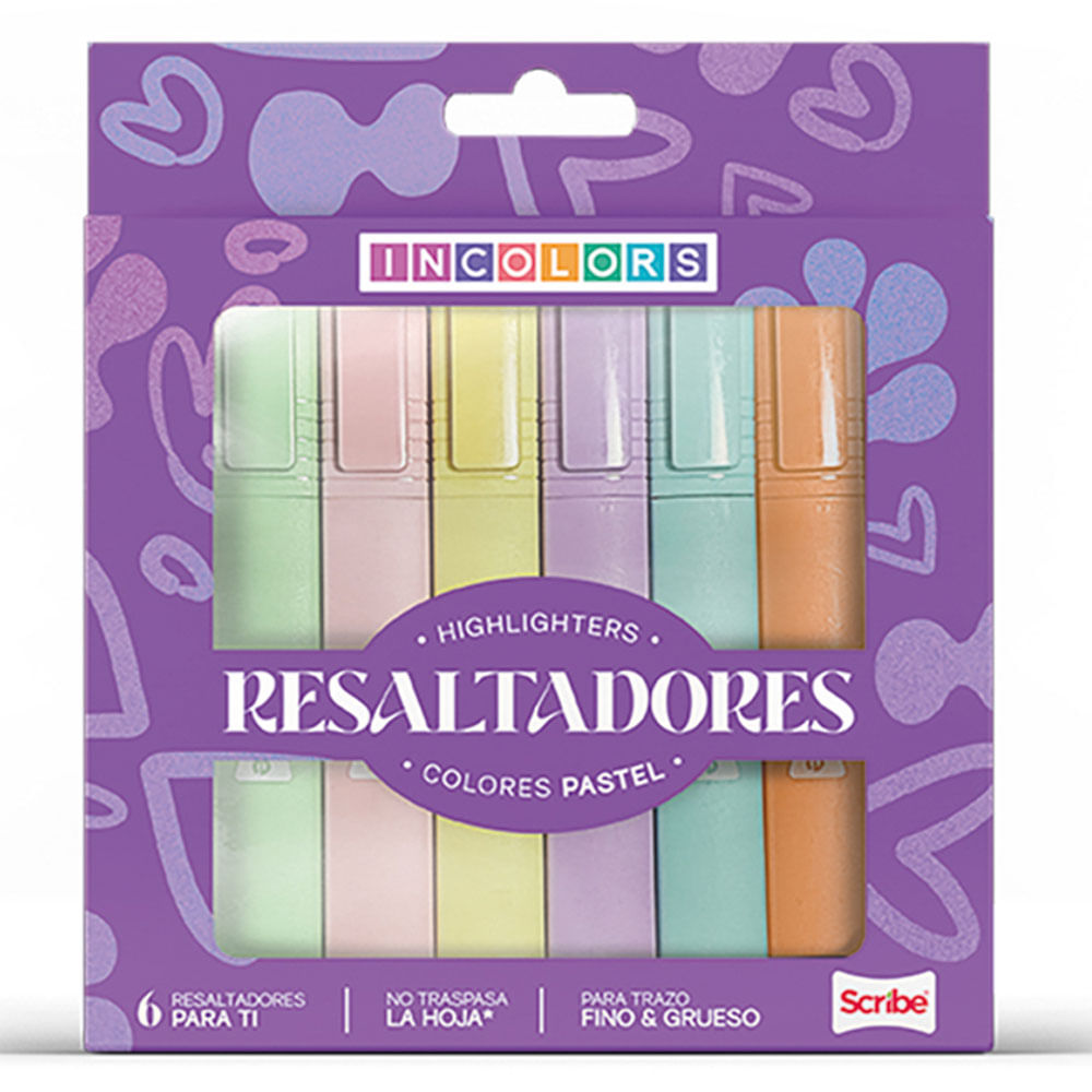 Resaltador Pastel Incoloras 6 Piezas Scribe