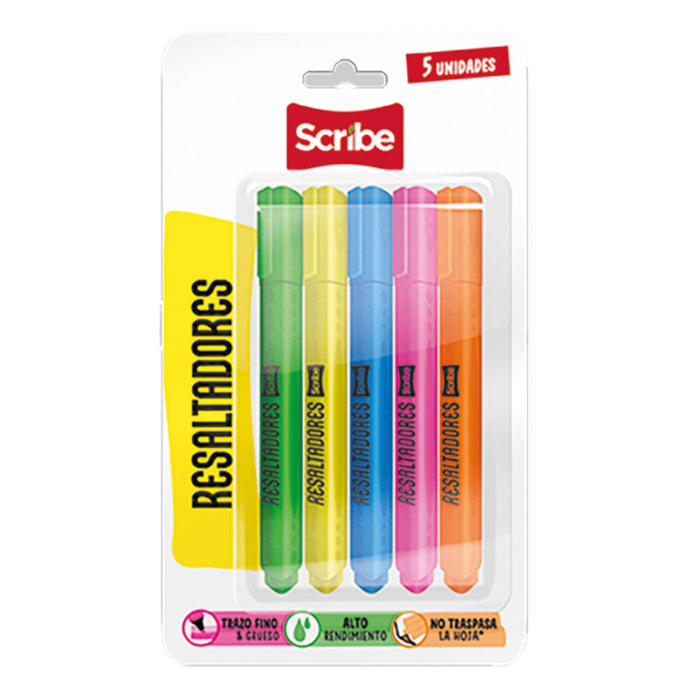 Resaltador Unipunta Blíster 5 Piezas Scribe